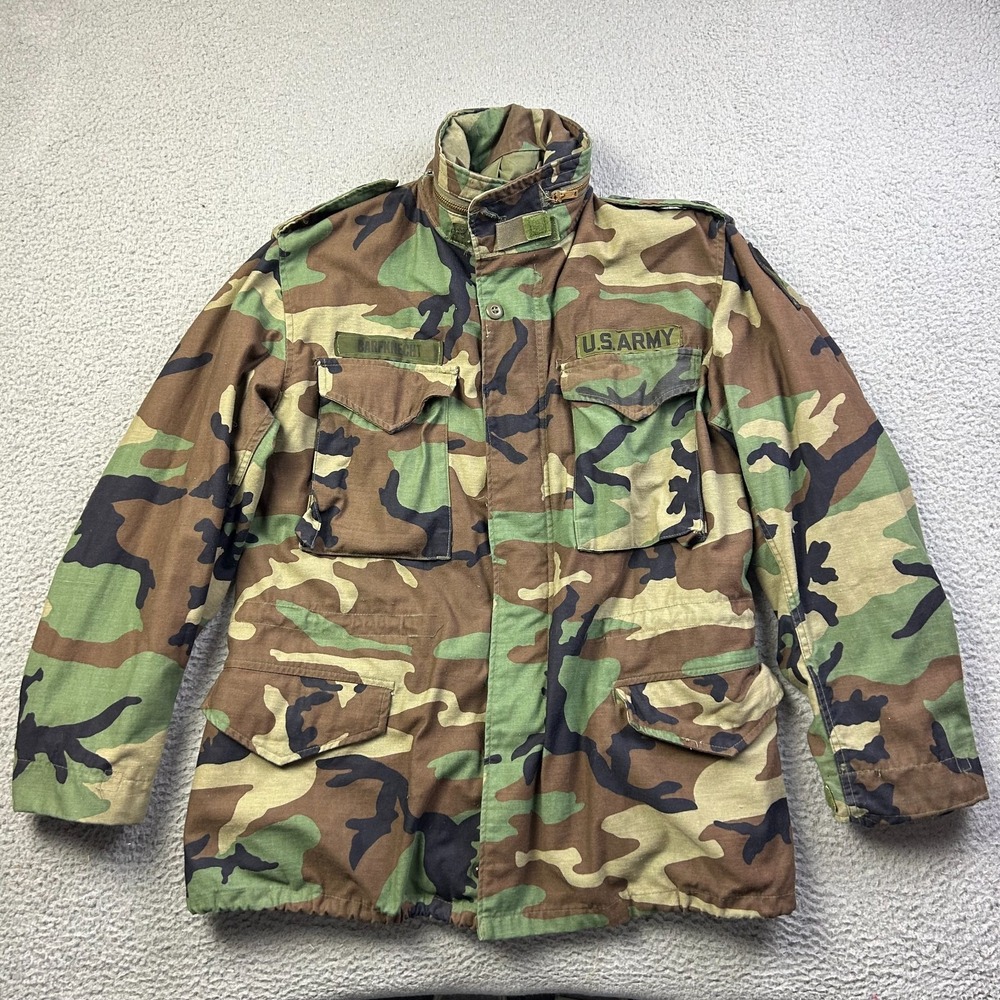 VINTAGE US Army M-65 Field Jacket Mens Medium Regular Woodland Camo 80s
